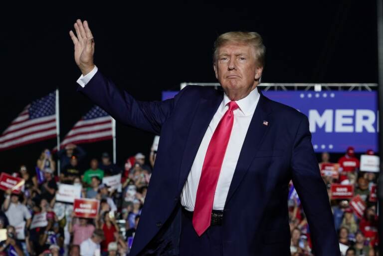 File photo: Former President Donald Trump arrives at a rally, Aug. 5, 2022, in Waukesha, Wis. (AP Photo/Morry Gash, File)