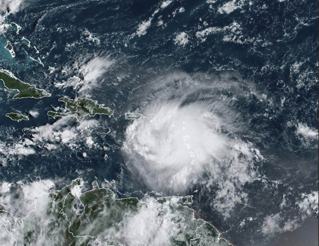 Tropical Weather This satellite image provided by NOAA shows Tropical Storm Fiona in the Caribbean on Saturday, Sept. 17, 2022. (NOAA via AP)
