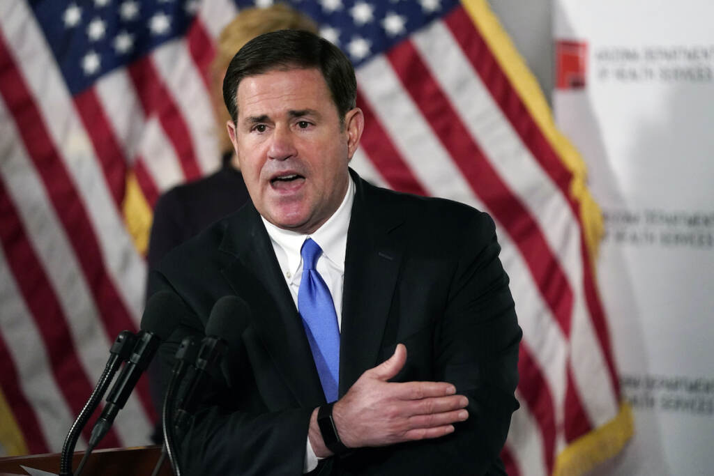 Doug Ducey File photo: In this Dec. 2, 2020, file photo, Arizona Republican Gov. Doug Ducey answers a question during a news conference in Phoenix. (AP Photo/Ross D. Franklin, Pool, File)