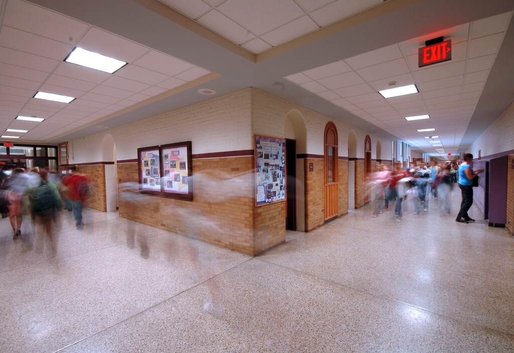 School Hallway 1 A school hallway with motion blur of students.