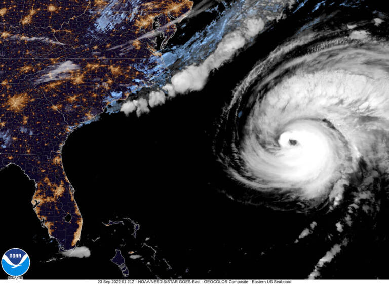 A map shows the path of Hurricane Fiona.
