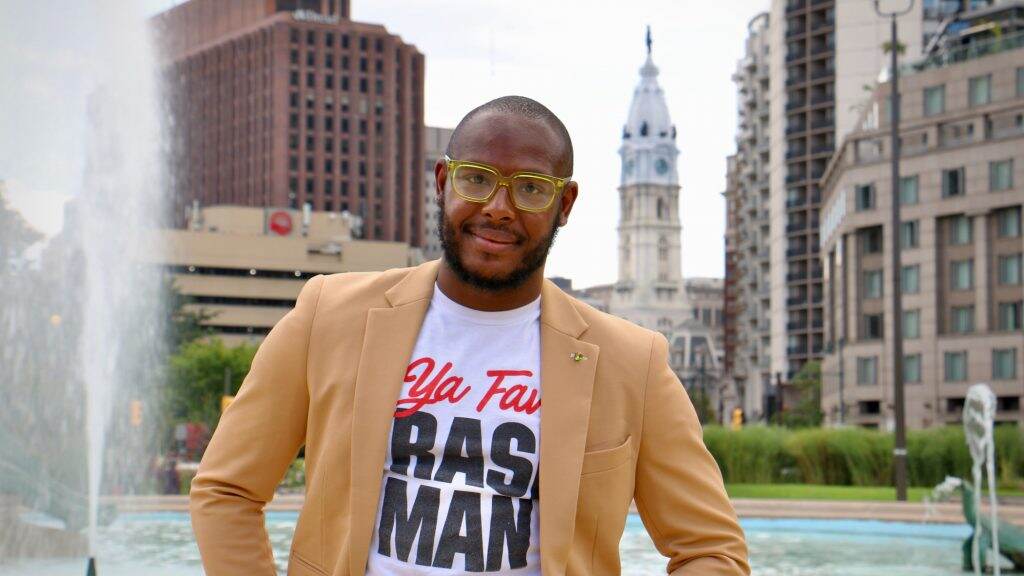 At-large City Council candidate Terrill Haigler is a 33-year-old city native and political novice who gained fame as ''Ya Fav Trashman.'' (Emma Lee/WHYY)