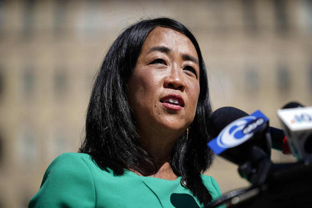 Helen Gym Philadelphia Councilmember Helen Gym speaks with members of the media during a news conference