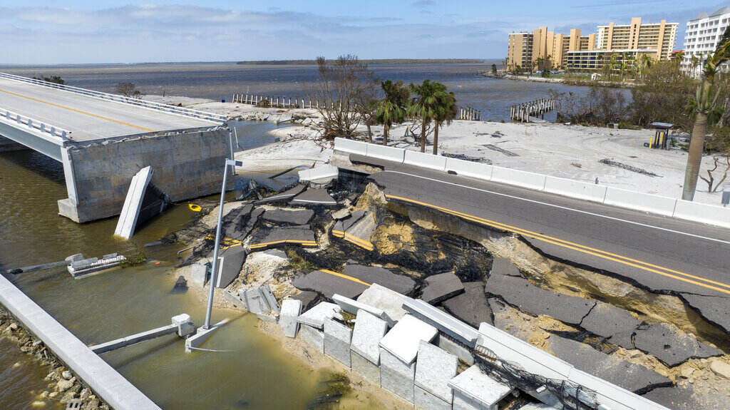 Tropical Weather An aerial view of a causeway damaged by Hurricane Ian.