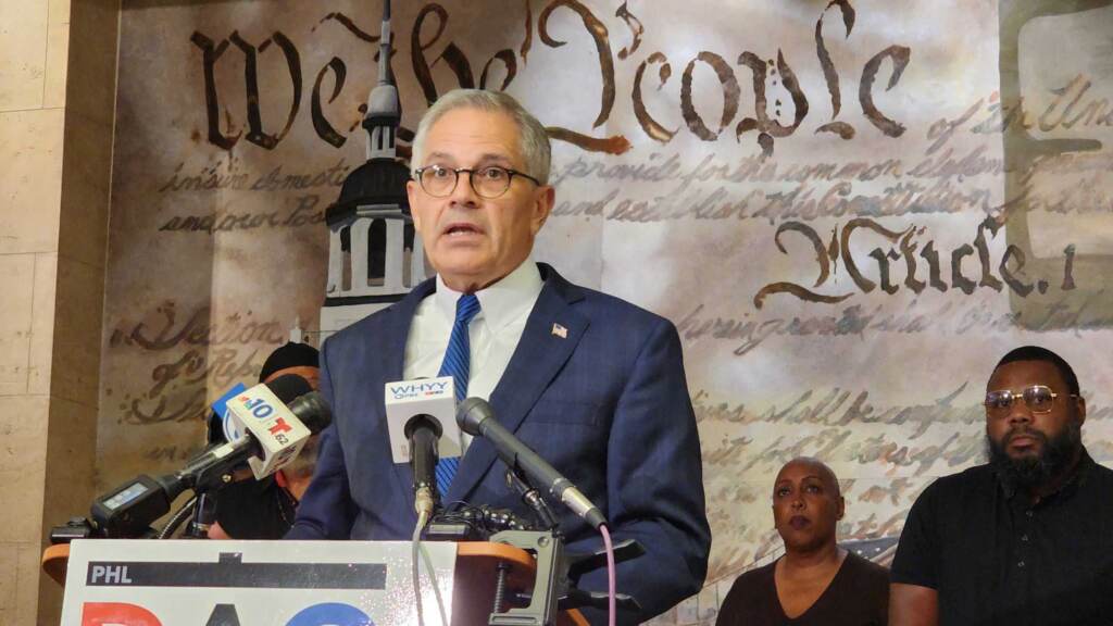 krasner-impeachment-press-conference-3 A man speaks at a podium.