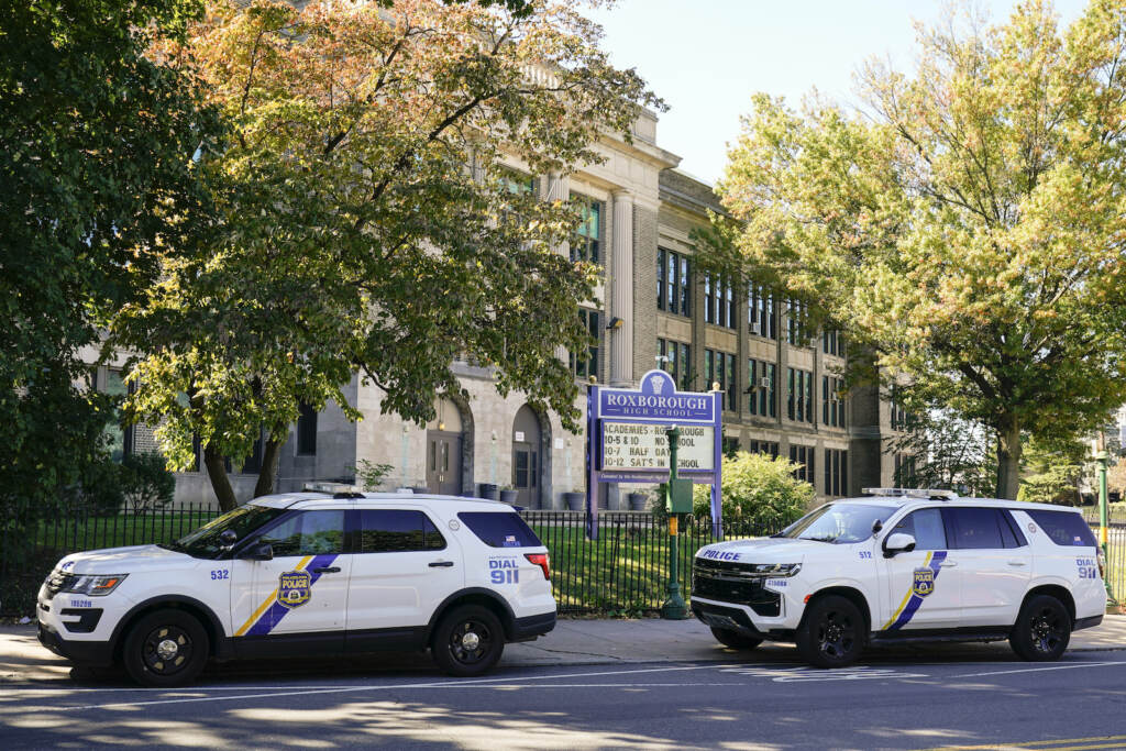 Shooting Near High School Police vehicles are parked at Roxborough High School