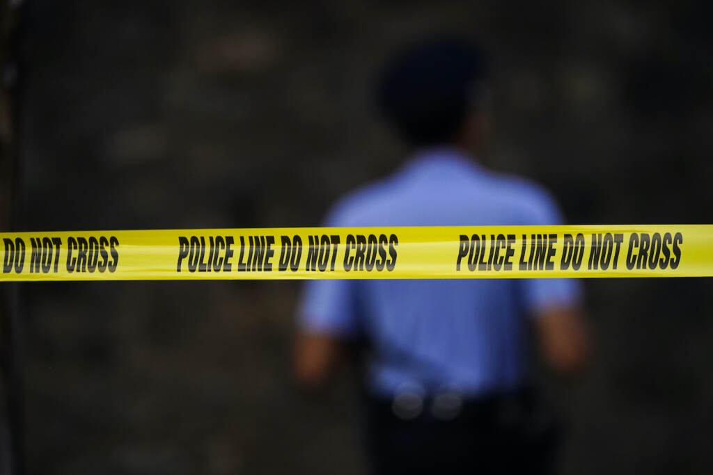 Shooting Near High School Tape cordons off the area around the scene where multiple people were shot near a high school in Philadelphia