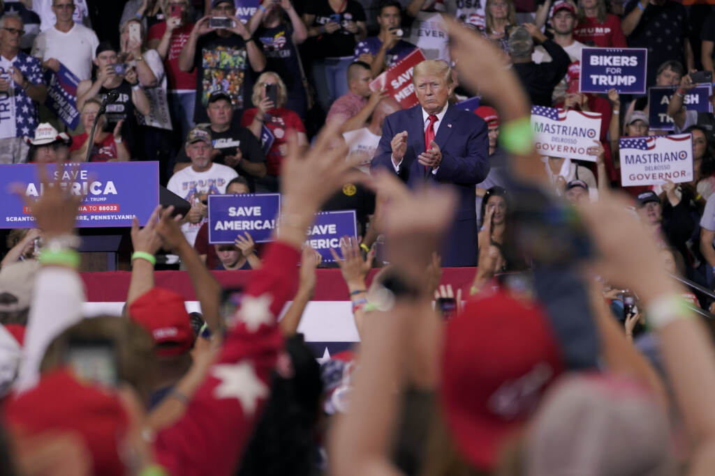 Former President Donald Trump speaks at a rally in Wilkes-Barre