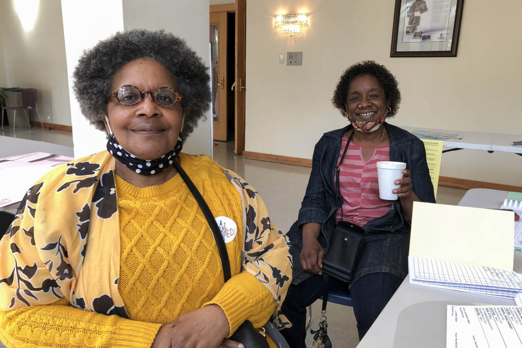 westphilly-pollworkers-primaryelection Patricia Davenport (L) and Marion Parks (R), poll workers at Sharon Baptist Church in West Philadelphia LAYLA A. JONES / BILLY PENN