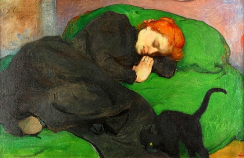 Ślewiński_Śpiąca_kobieta_z_kotem_1896 (Sleeping Woman With a Cat by Władysław Ślewiński, 1896)