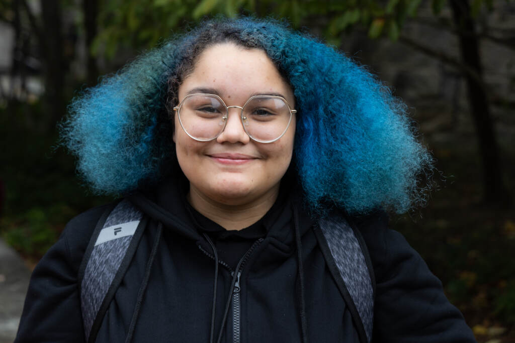 Evenisse Molina is a 10th grader at Kensington CAPA. (Kimberly Paynter/WHYY) A portrait of Evenisse Molina
