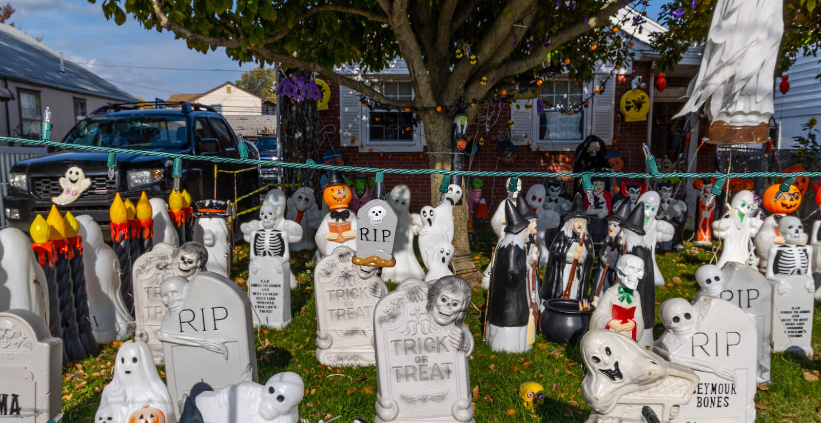 A plastic-heavy front yard display is seen in Northeast Philadelphia.