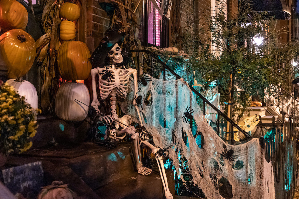 A skeleton rests on their stoop in South Philadelphia.