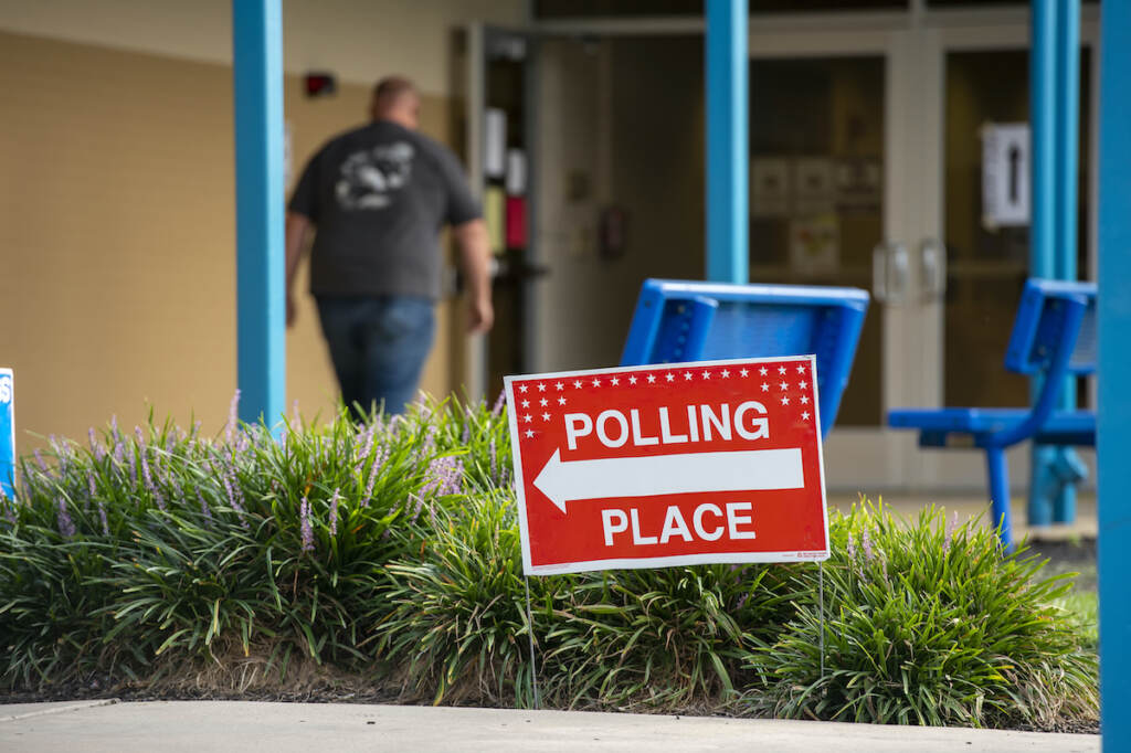 File photo: Voters head to the polls at Maple Lane Elementary in Claymont, Del., Tuesday, Sept. 15, 2020. (AP Photo/Jason Minto)