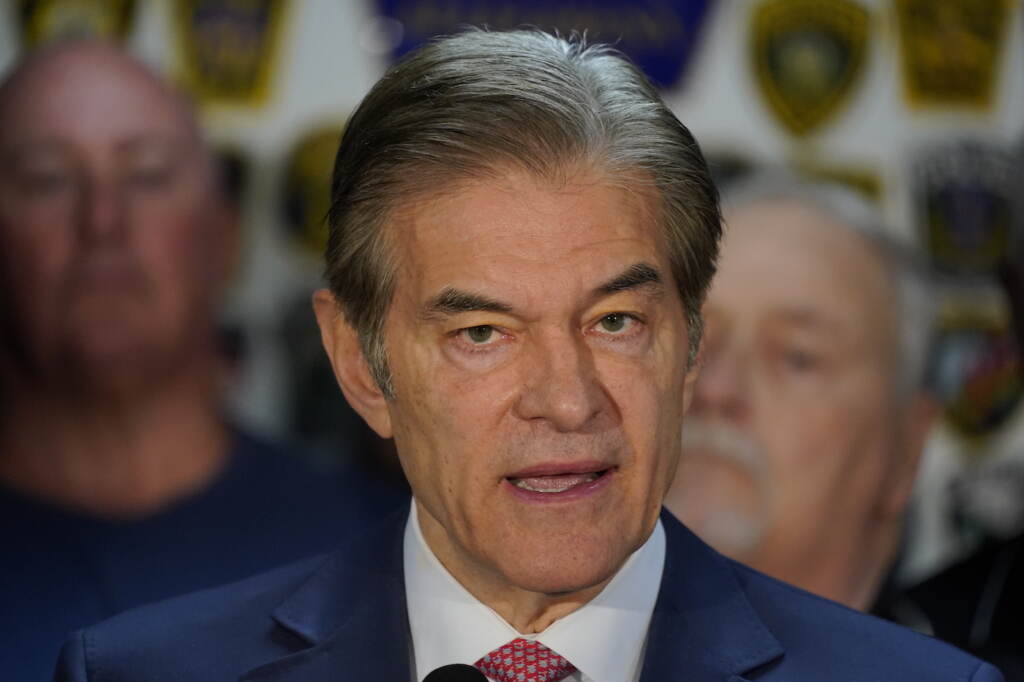 Election 2022 Pennsylvania Senate Dr. Mehmet Oz, then the Republican candidate for U.S. Senate in Pennsylvania, visits the Fraternal Order of Police Lodge 91 in West Homestead, Pa., Tuesday, Oct. 18, 2022. (AP Photo/Gene J. Puskar)