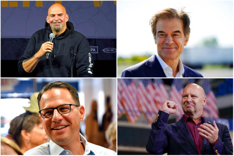 John Fetterman, (AP Photo/Gene J. Puskar0; Mehmet Oz (AP Photo/Matt Rourke); Doug Mastriano (AP Photo/Mary Altaffer); Josh  Shapiro (AP Photo/Marc Levy)
