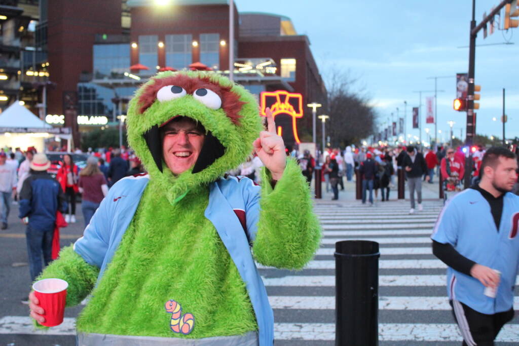 IMG_1074 Fans were stoked for the World Series on Halloween night, while other's were ''Grouchy.'' (Cory Sharber/WHYY)