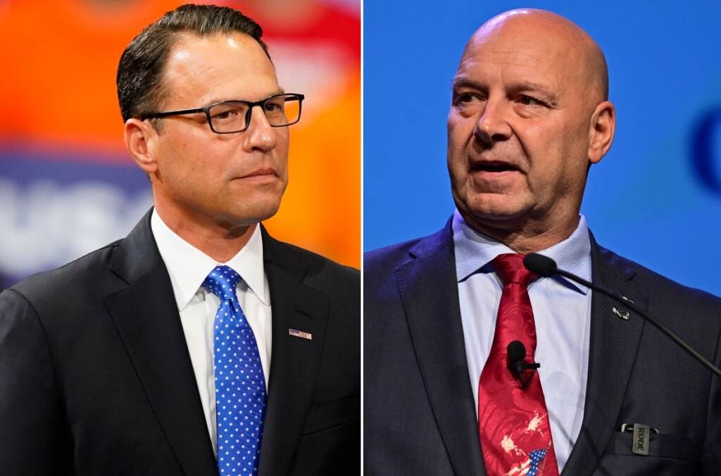 Shapiro Mastriano two box (3) (1) Pennsylvania candidate for governor, state Attorney General Josh Shapiro and Pennsylvania Republican gubernatorial candidate Doug Mastriano (AP Photo/Matt Slocum and David Dermer)