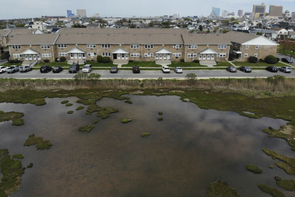 Climate Change Atlantic City Water pools at the edge of residential district in Atlantic City