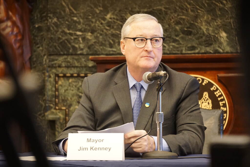 Mayor Kenney speaks at the Gun Violence Response press conference at City Hall.