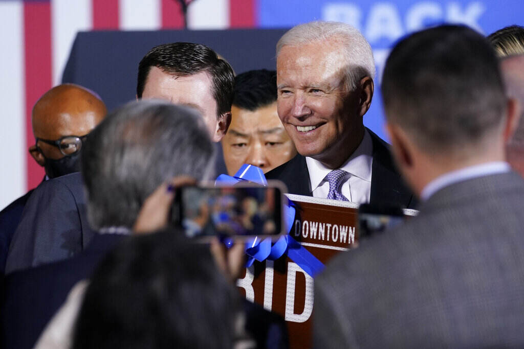 Election 2022 Biden Pennsylvania Biden is surrounded by people.