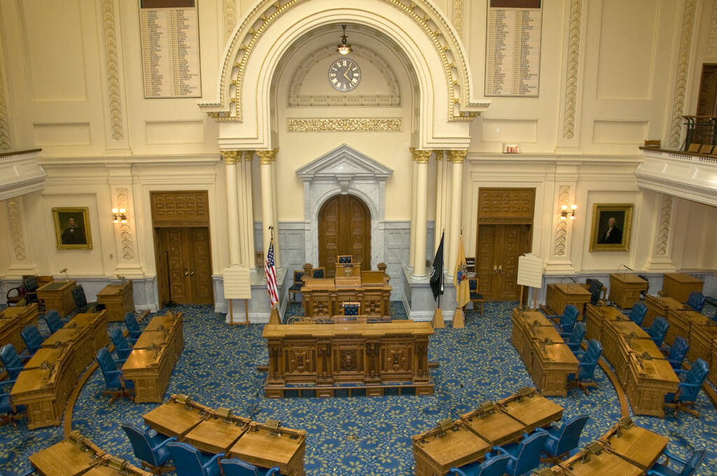 Assembly Chamber In The New Jersey State House Interior view of the Assembly Chamber in the New Jersey State House. (SteveCummings/BigStock)
