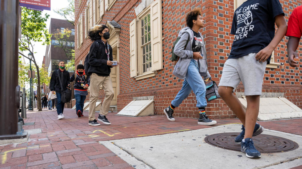 Students leave Constitution High School at the end of the school day. Students leave Constitution High School at the end of the school day