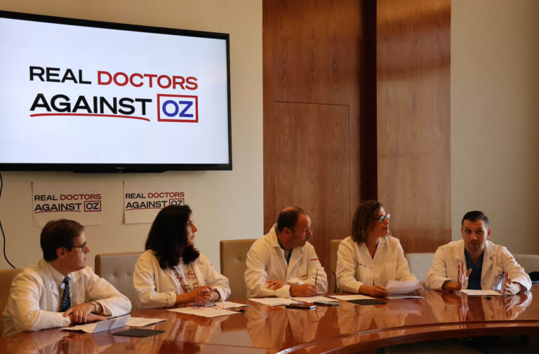 Drs. Mark Lopatin, Karen Feisullin, Benjamin Abella, Belinda Birnbaum, Matthew Magda at a ''Real DOctors Against Oz'' roundtable event in Philadelphia