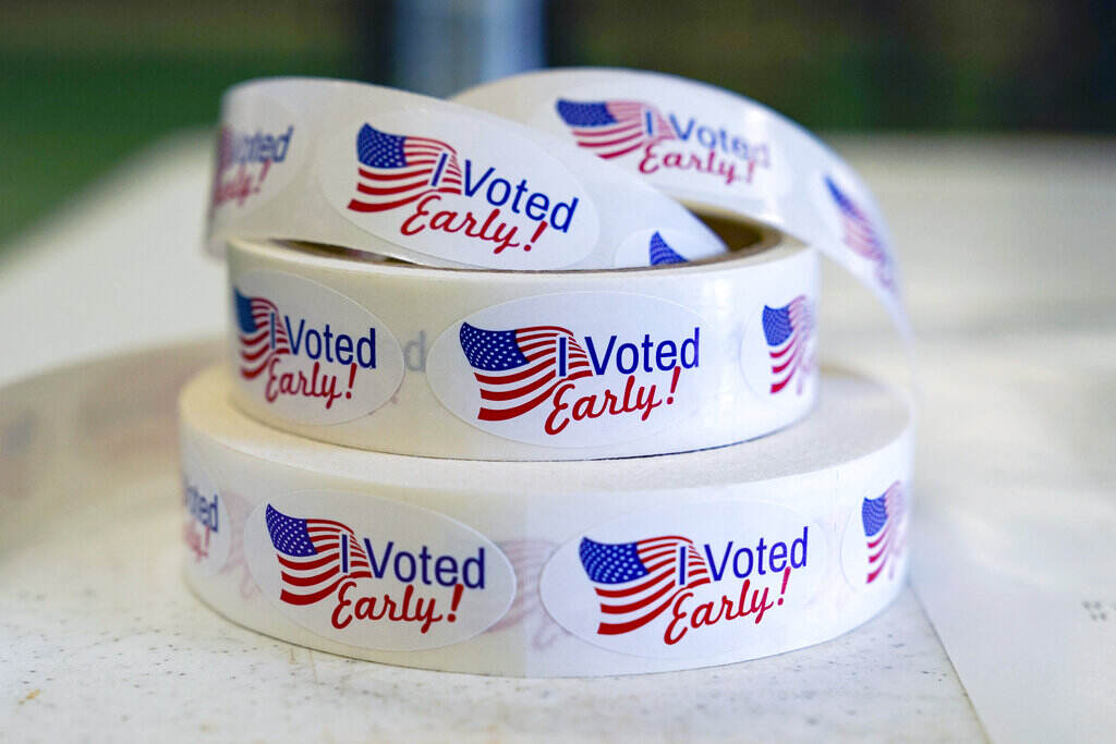 Election 2022 Legal Challenges An up-close view of a roll of stickers that read
