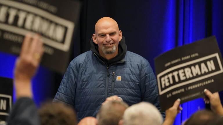 FILE - Pennsylvania Lt. Gov. John Fetterman, a Democratic candidate for U.S. Senate, speaks during a campaign event at the Steamfitters Technology Center in Harmony, Pa., Oct. 18, 2022. Fetterman is releasing a new doctor’s note saying that he's recovering well from a May stroke as he vies for Pennsylvania’s pivotal U.S. Senate seat. (AP Photo/Gene J. Puskar, File)