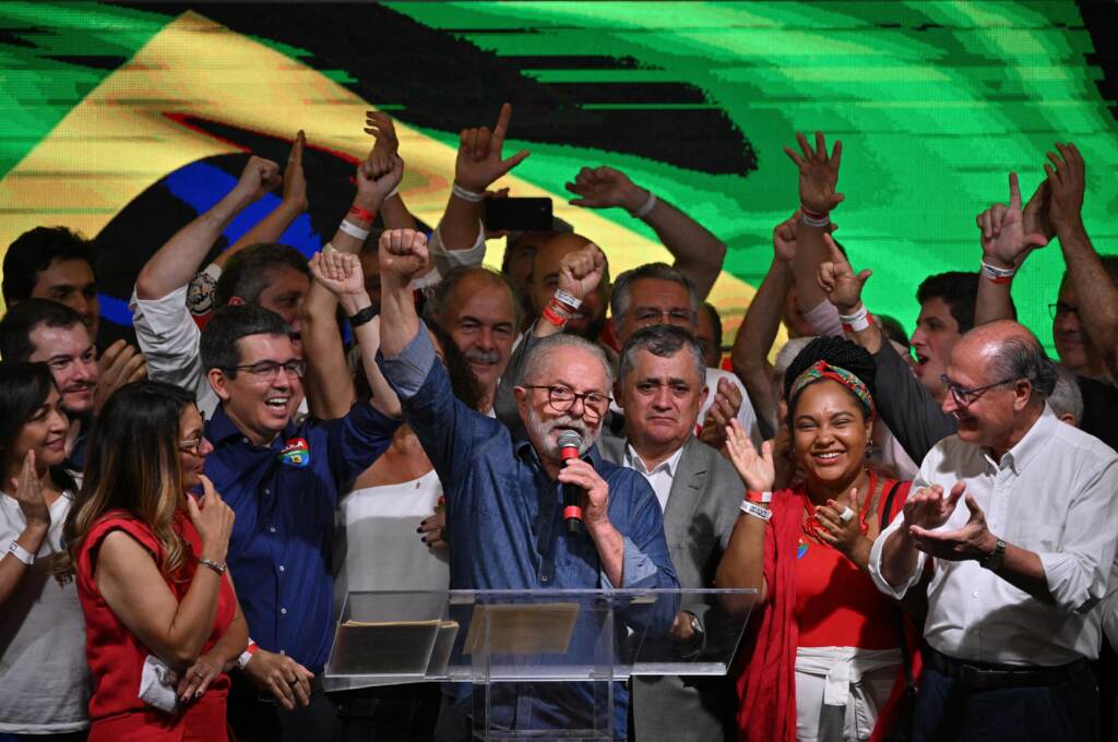 Luiz Inácio Lula da Silva speaks after winning the presidential runoff election in São Paulo on Sunday. Luiz Inácio Lula da Silva speaks after winning the presidential runoff election in São Paulo on Sunday. (Nelson Almeida/AFP / Getty Images)