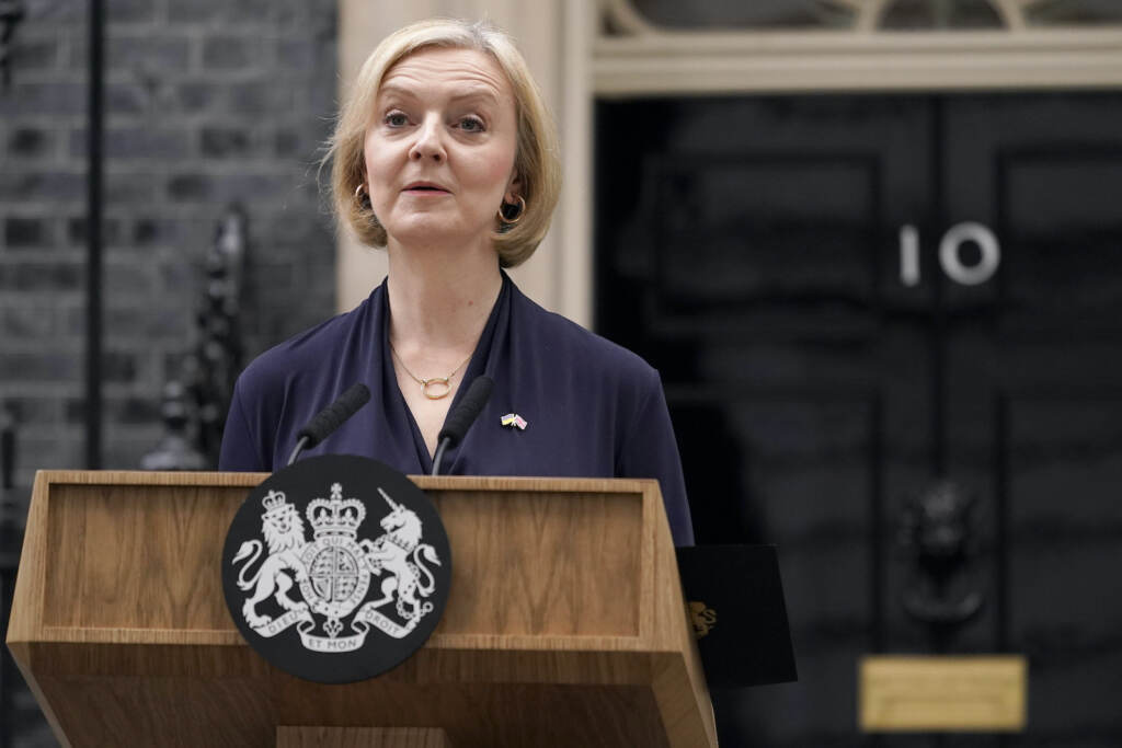 Britain Politics Britain's Prime Minister Liz Truss addresses the media on Downing Street