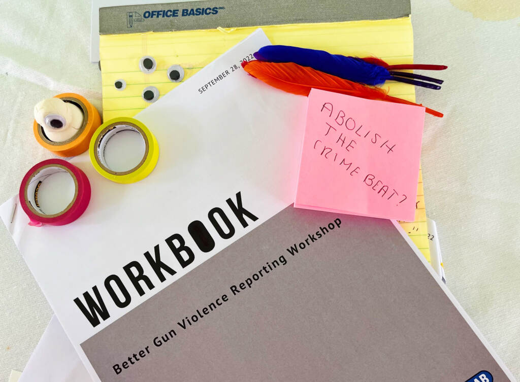 A workbook is pictured at a gun violence solutions workshop