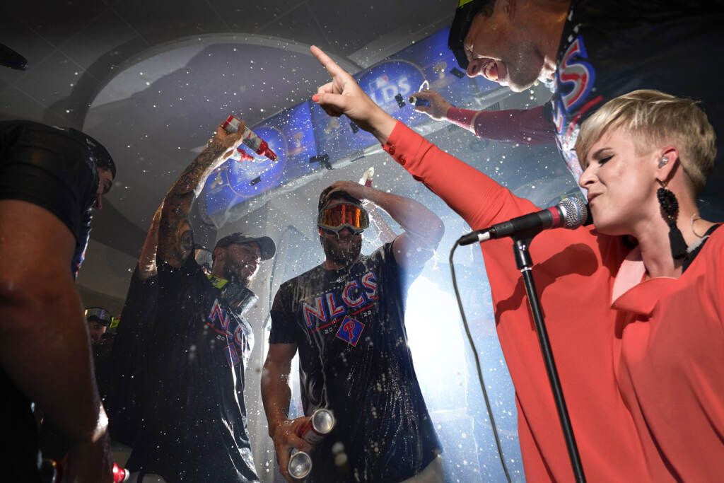 The Phillies have embraced a cover version of Robyn's 'Dancing on My Own' with little-to-no recognition of the original. (Phillies: AP Photo/Matt Slocum; Robyn: Benoît Derrier/Wikimedia Commons)