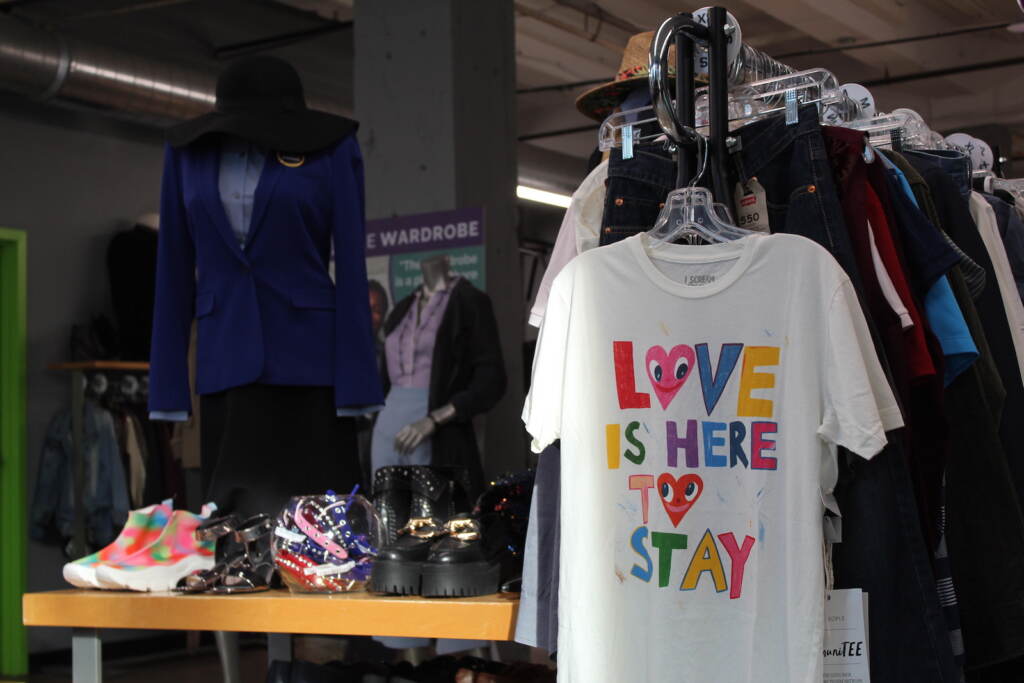 the-wardrobe-lgbtq-c-sharber-2022-10-17-2 On Oct. 17, 2022, The Wardrobe hosted a free clothing drive at its Old City location for members of the LGBTQ community. Clothing items for all genders and sizes were available. Pre-registration was required. (Cory Sharber/WHYY)