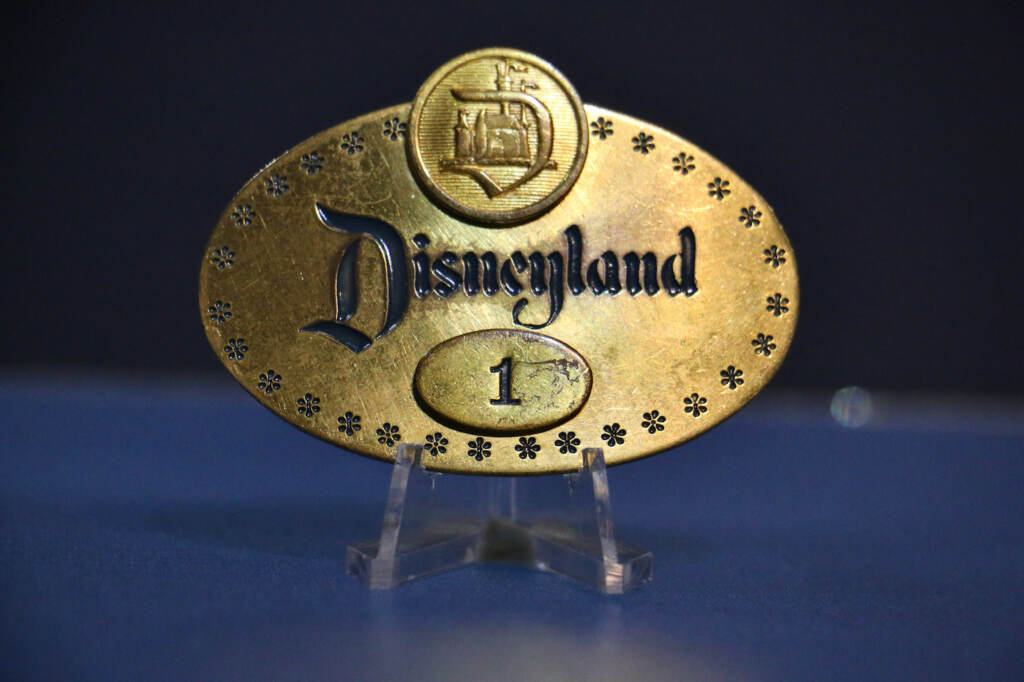 2022 11 16-e lee-philadelphia franklin institute-disney 100 exhibit badge A Disneyland badge once worn by Walt Disney himself is among the artifacts to be displayed at the Franklin Institute when it premieres ''Disney 100: The Exhibition,'' opening February 18, 2023. (Emma Lee/WHYY)