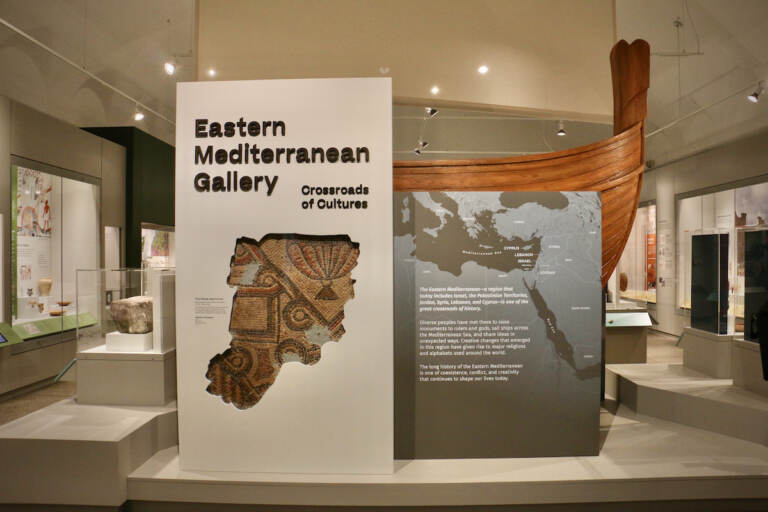 A sign reads Eastern Mediterranean Gallery in a large, open room.