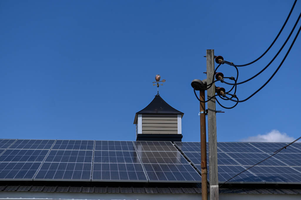 A soloar array at Maple Lawn Farms in York County on Sept. 20, 2022. A solar panel is visible.