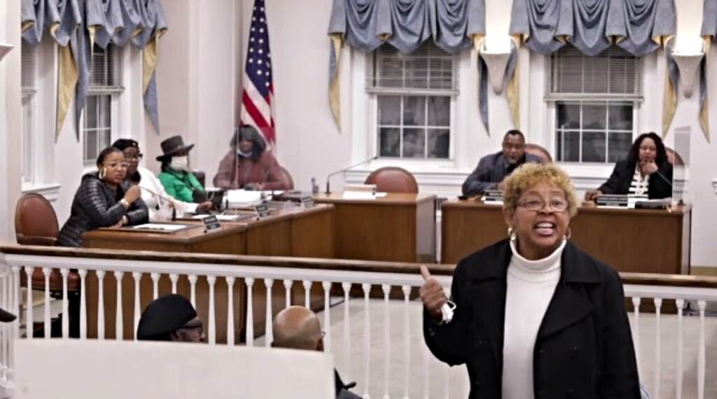 g6gVHyz4WPc-SD (1) a member of the public speaks during a special meeting of Yeadon Borough Council on Nov. 10, 2022. (jan deruiter/YouTube)