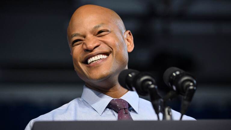 Gubernatorial candidate Wes Moore speaks during a rally with US President Joe Biden and US First Lady Jill Biden during a rally on the eve of the US midterm elections, at Bowie State University in Bowie, Maryland, on November 7, 2022.  (Photo by MANDEL NGAN/AFP via Getty Images)