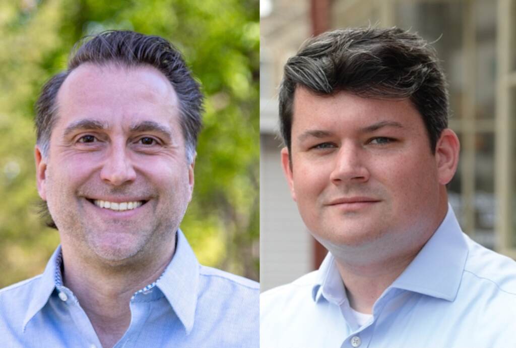 moffa-hogan-142nd-district-final On the left, Mark Moffa poses. On the right, Joe Hogan poses.