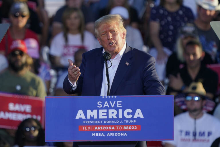Former President Donald Trump speaks at a rally