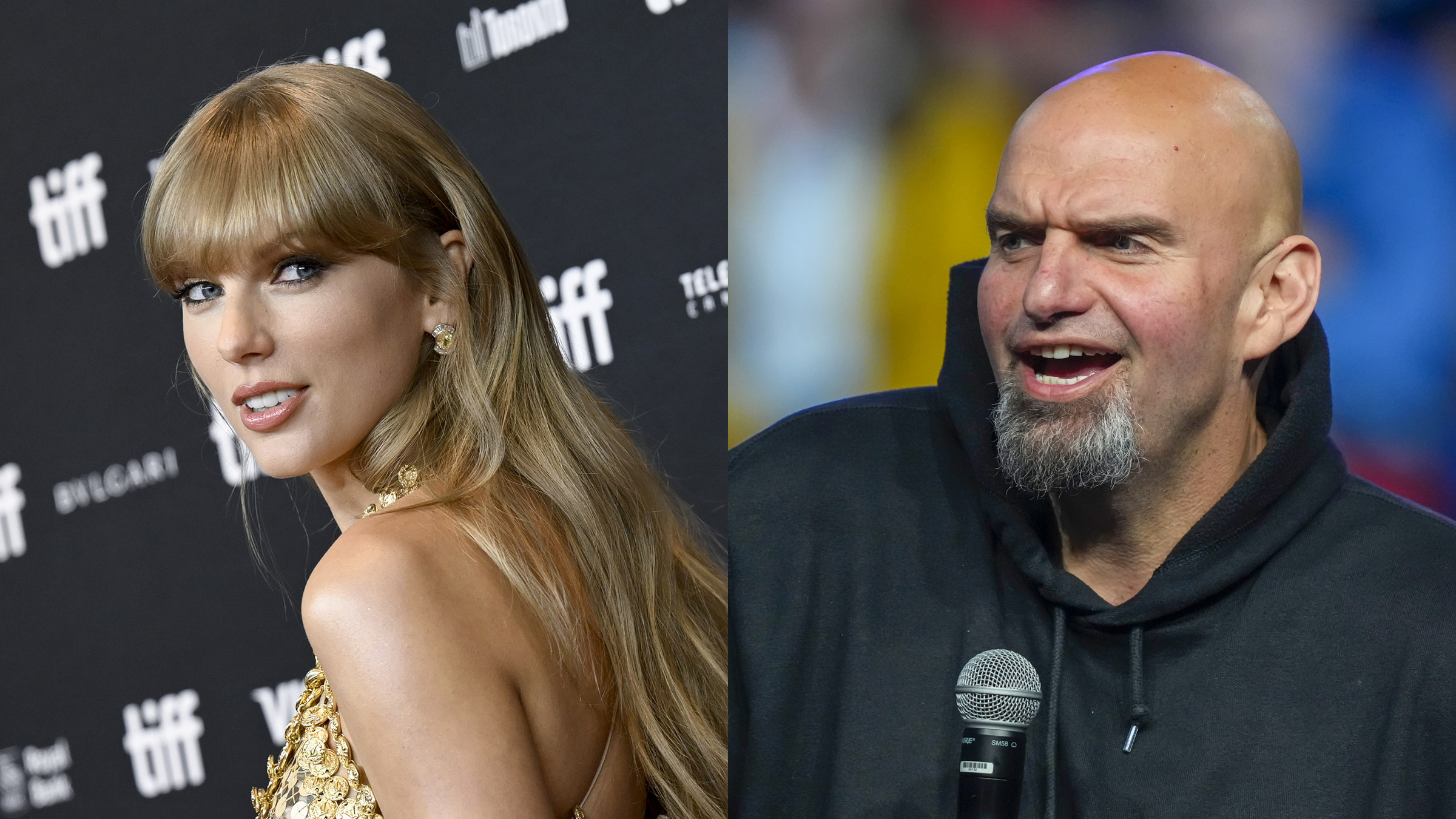 taylorswift-johnfetterman Taylor Swift on the left, John Fetterman on the right.