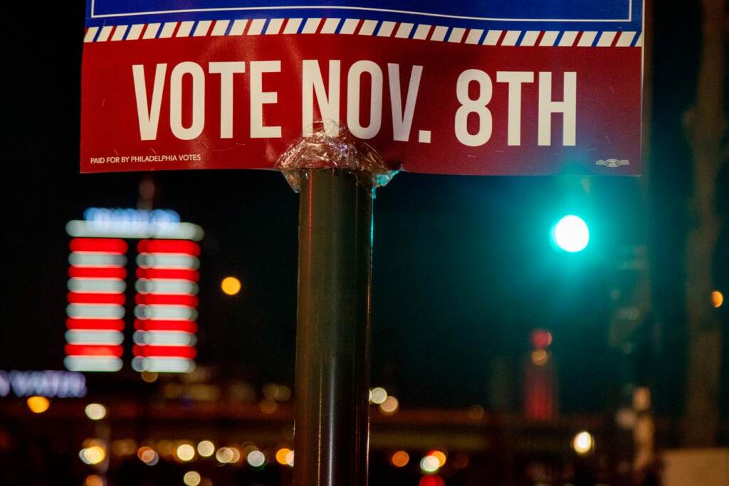 vote-nov-8-spotlight-pa A sign reads Vote Nov. 8th.