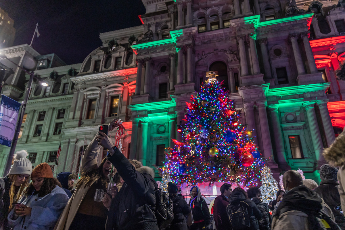 The City of Philadelphia’s annual Christmas Tree Lighting Ceremony drew hundreds to enjoy the festivities at City Hall on Dec. 1, 2022. (Kimberly Paynter/WHYY)