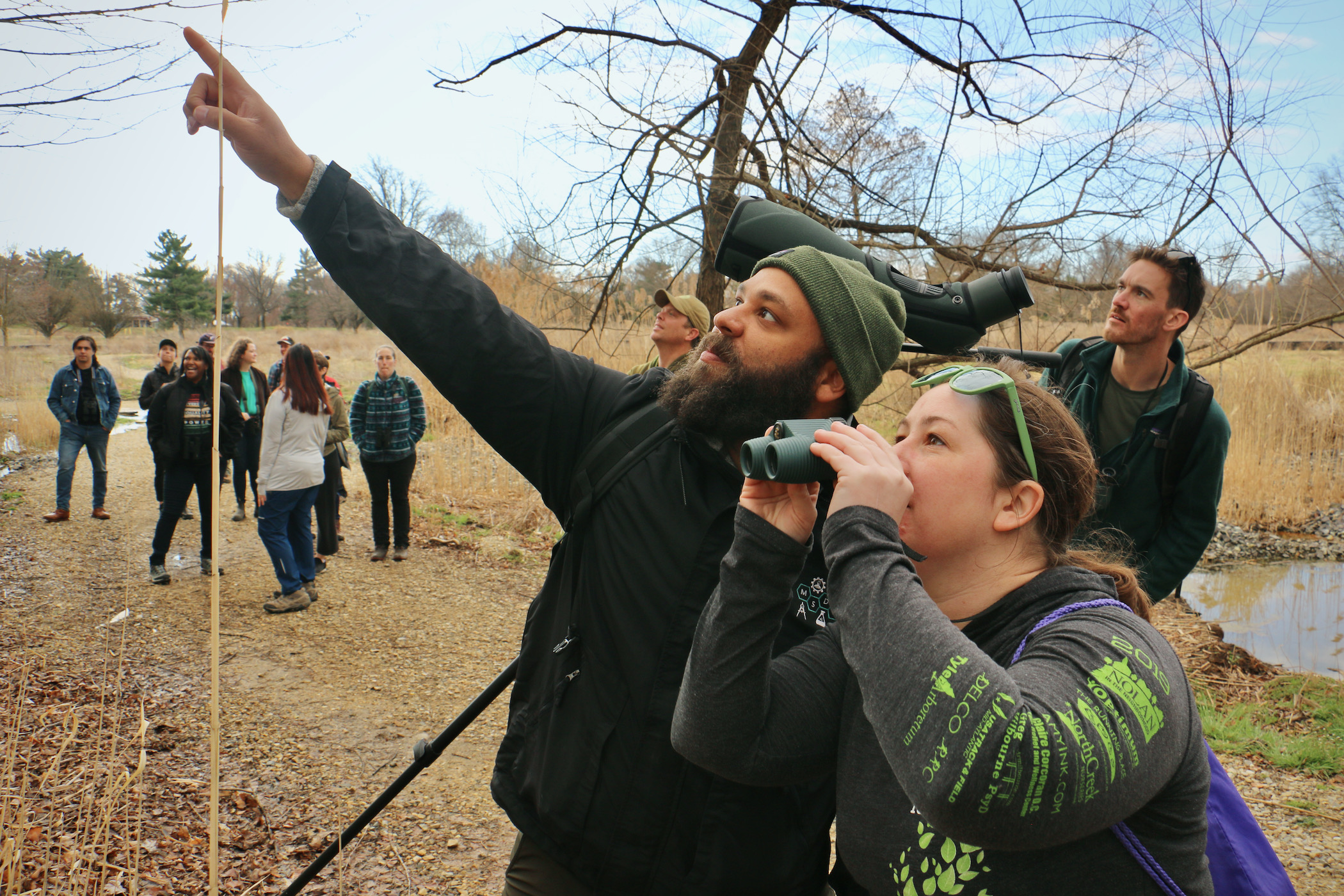 Jason Hall leads a bird walk at Philadelphia's FDR Park