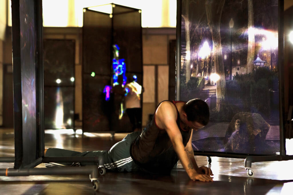 2022 12 05-provided-philadelphia barnes foundation-john dowell a public intimate space A dancer performs with large-scale photography by John Dowell mounted on wheels, as part of the installation ''John Dowell: A Public Intimate Space.'' at the Barnes Foundation. (Daniel Jackson/Embassy Interactive)