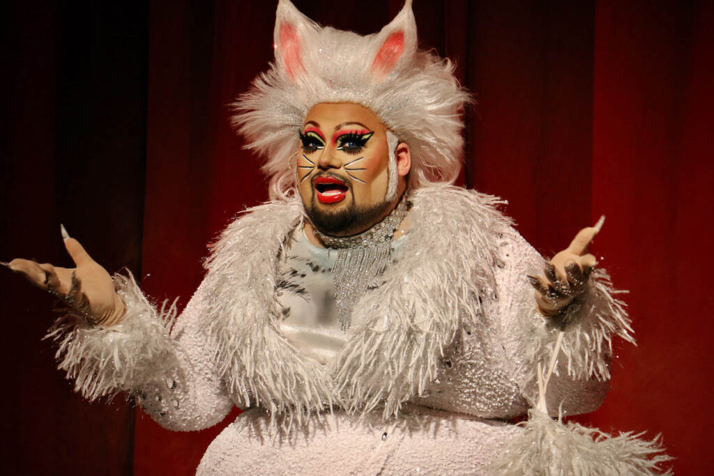 An up-close shot of Eric Jaffe as the Cheshire Cat.