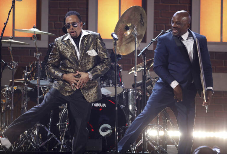 Morris Day (left) and Jerome Benton of The Time performs a tribute to Prince at the 59th annual Grammy Awards on Sunday, Feb. 12, 2017, in Los Angeles. (Photo by Matt Sayles/Invision/AP)