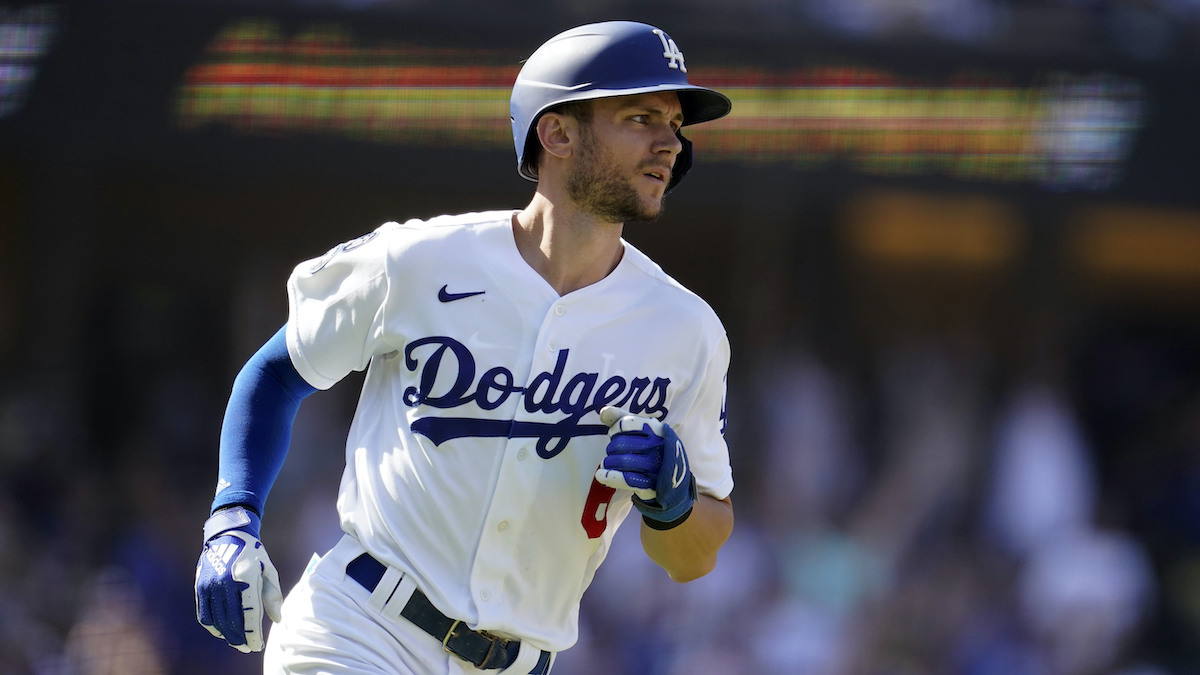 Trea Turner Los Angeles Dodgers' Trea Turner rounds first base after hitting a three-run home run during a baseball game against the Colorado Rockies Wednesday, Oct. 5, 2022, in Los Angeles. (AP Photo/Marcio Jose Sanchez)